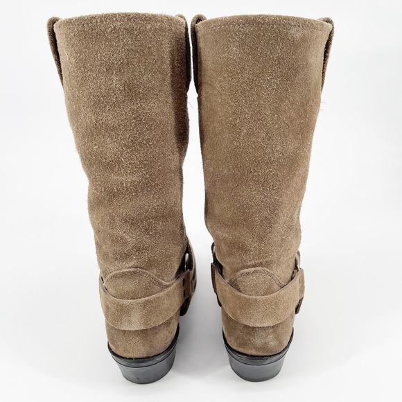 Frye Taupe Suede Leather Harness 12R Tall Square Toe Biker Boot Women's size 8.5 - Picture 8 of 12